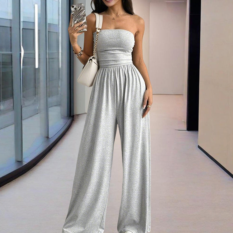 Strapless Wide-Leg Palazzo Pants Pleated Jumpsuit - US Only