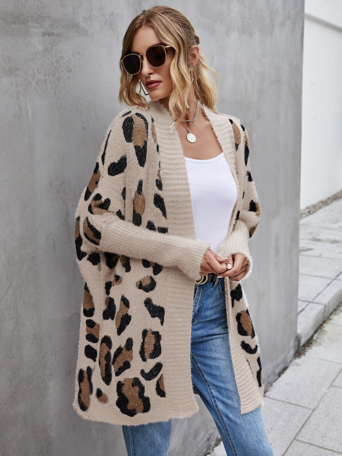 Angel Wings Leopard Pattern Fuzzy Cardigan - US Only