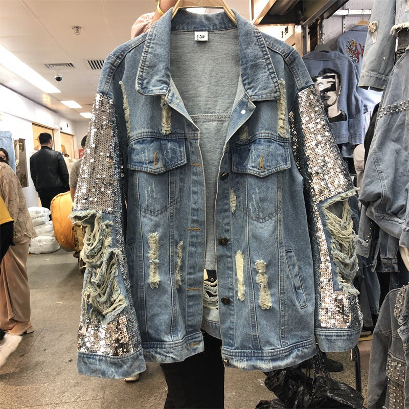 Sequined Loose Denim Jacket