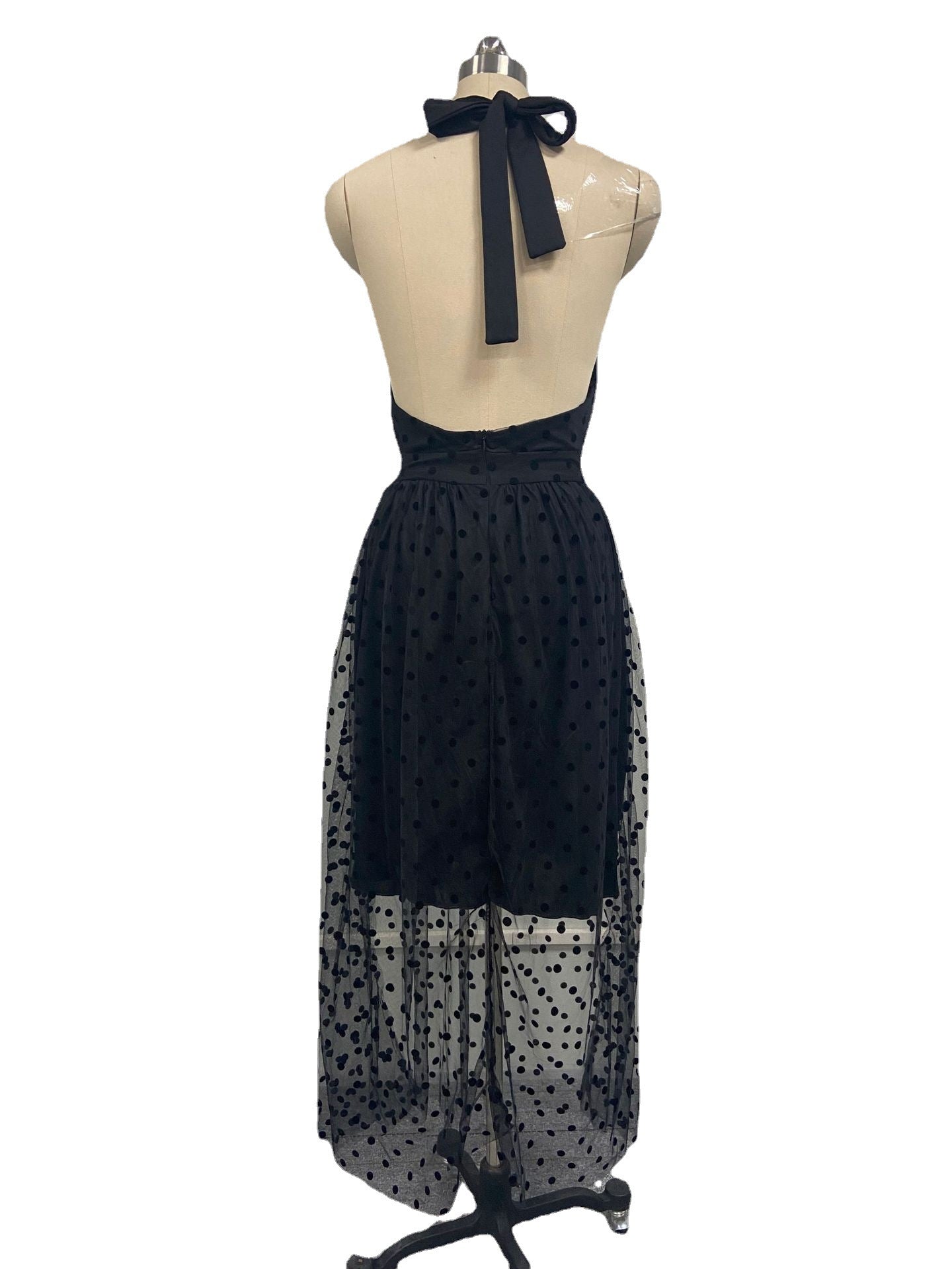 European & American Elegant Black Polka Dot Swing Dress