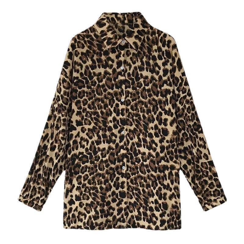 Leopard Long-Sleeve Midi Shirt For Women