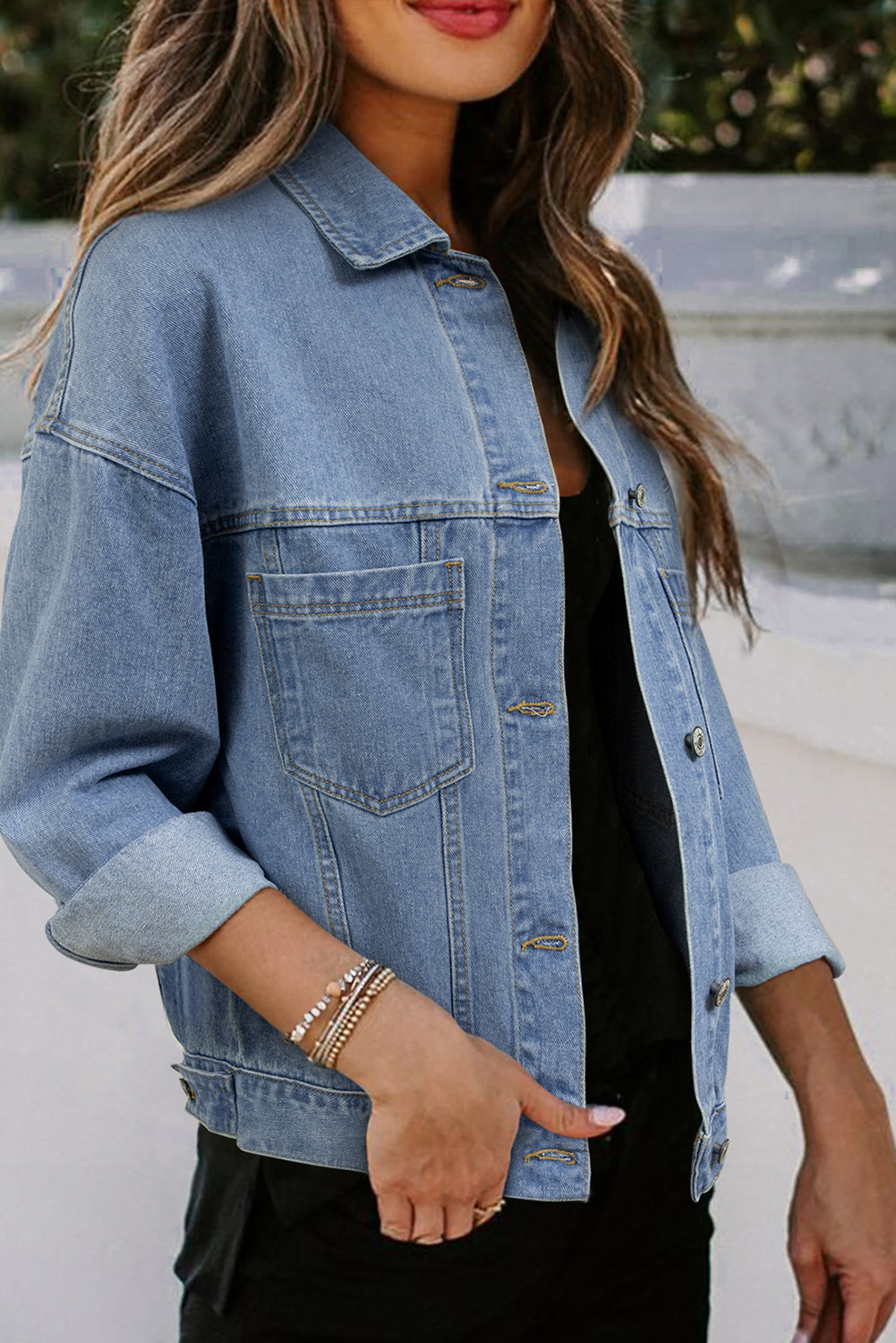 Women's Washed Oversize Pocket Denim Jacket