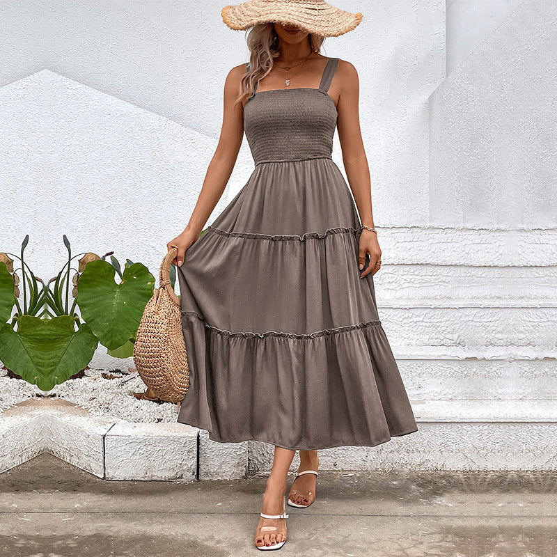 Solid-Colour Sling Summer Dress