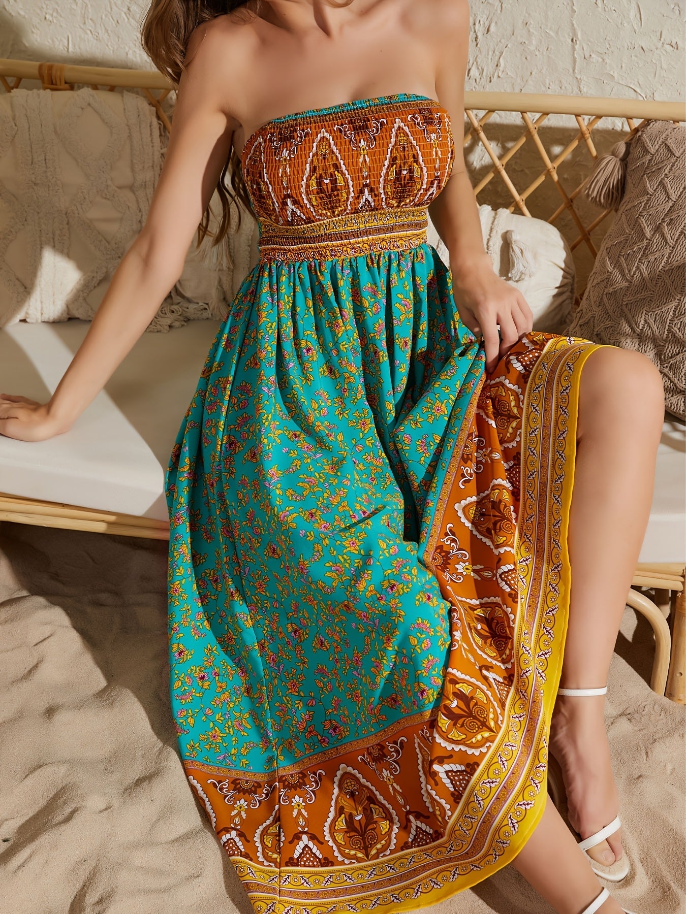 Strapless Printed Off-Shoulder Dress - US Only