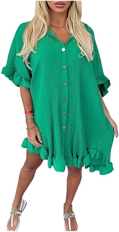 Women's Pleated Shirt Mini Dress