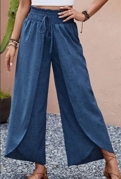 Stylish Shirred-Waist Wide-Leg Pants