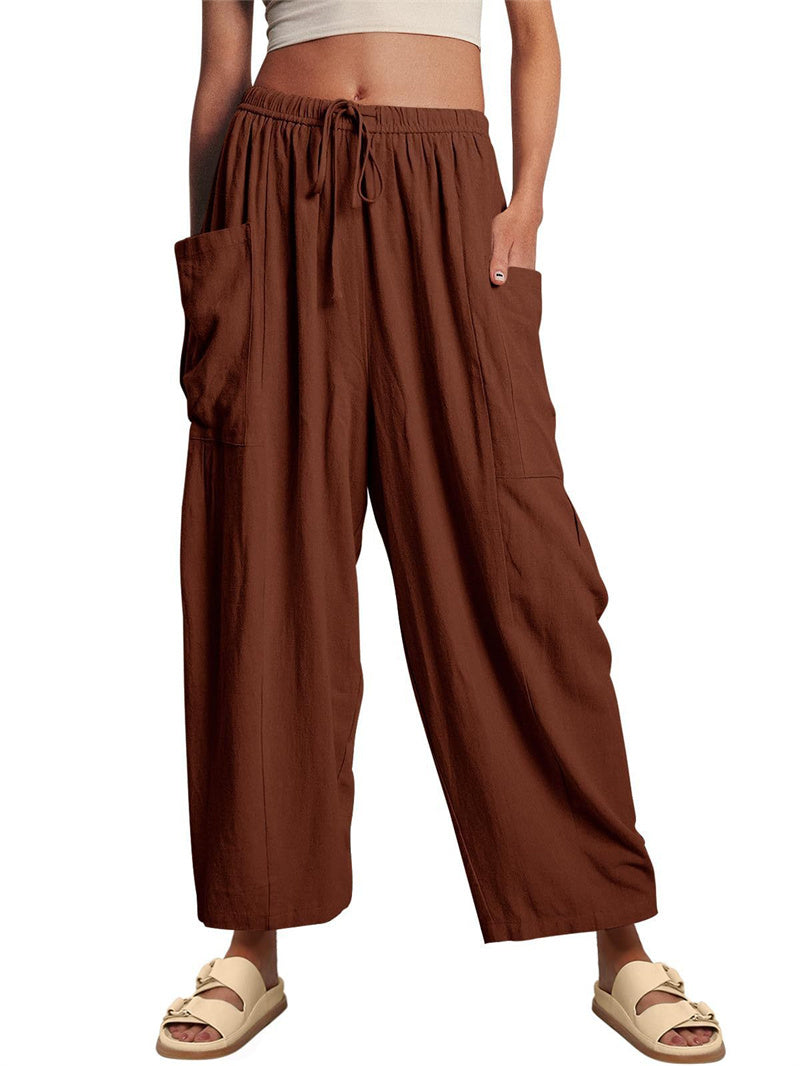 Fashion Wide-Leg Loose Elastic High-Waist Pleated Long Trousers