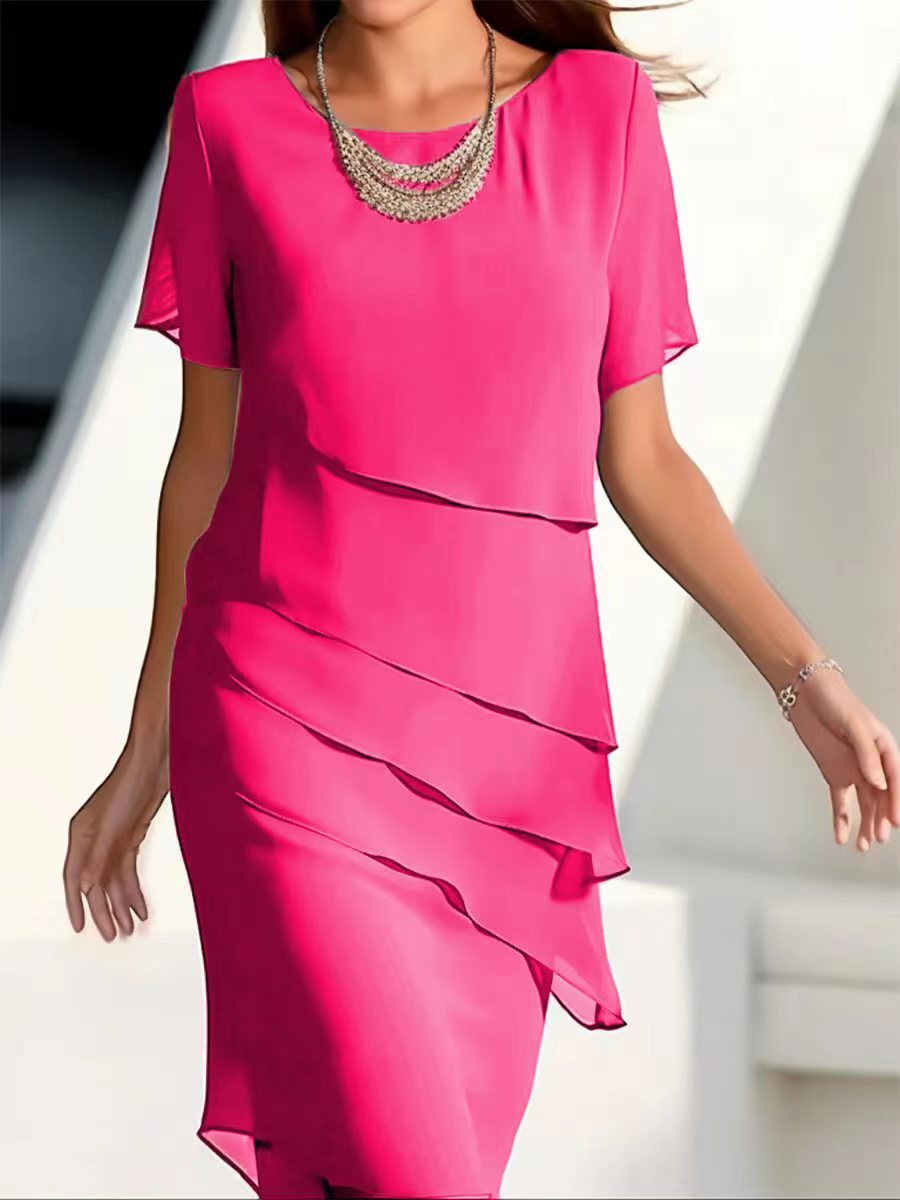 Patchwork Round-Neck Short-Sleeve Dress