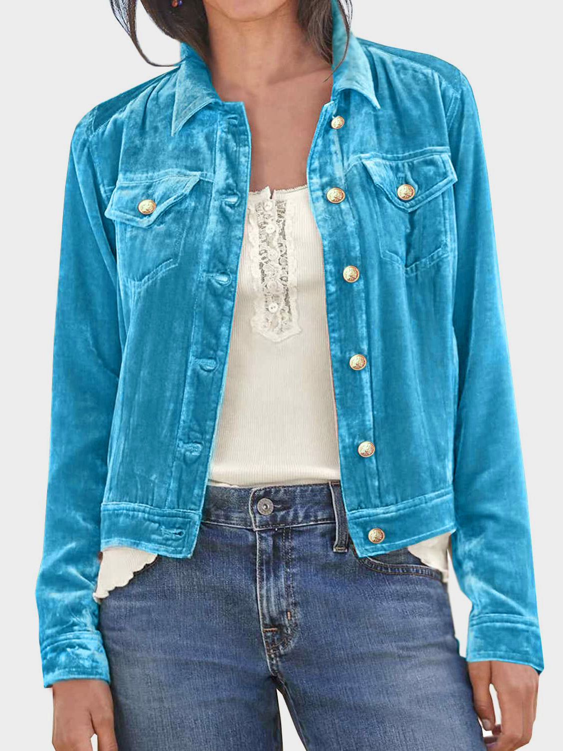 Button-Up Long-Sleeve Jacket With Chest Pockets - US Only