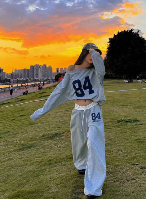 Women's Loose Casual Print Trousers Sweater Suit