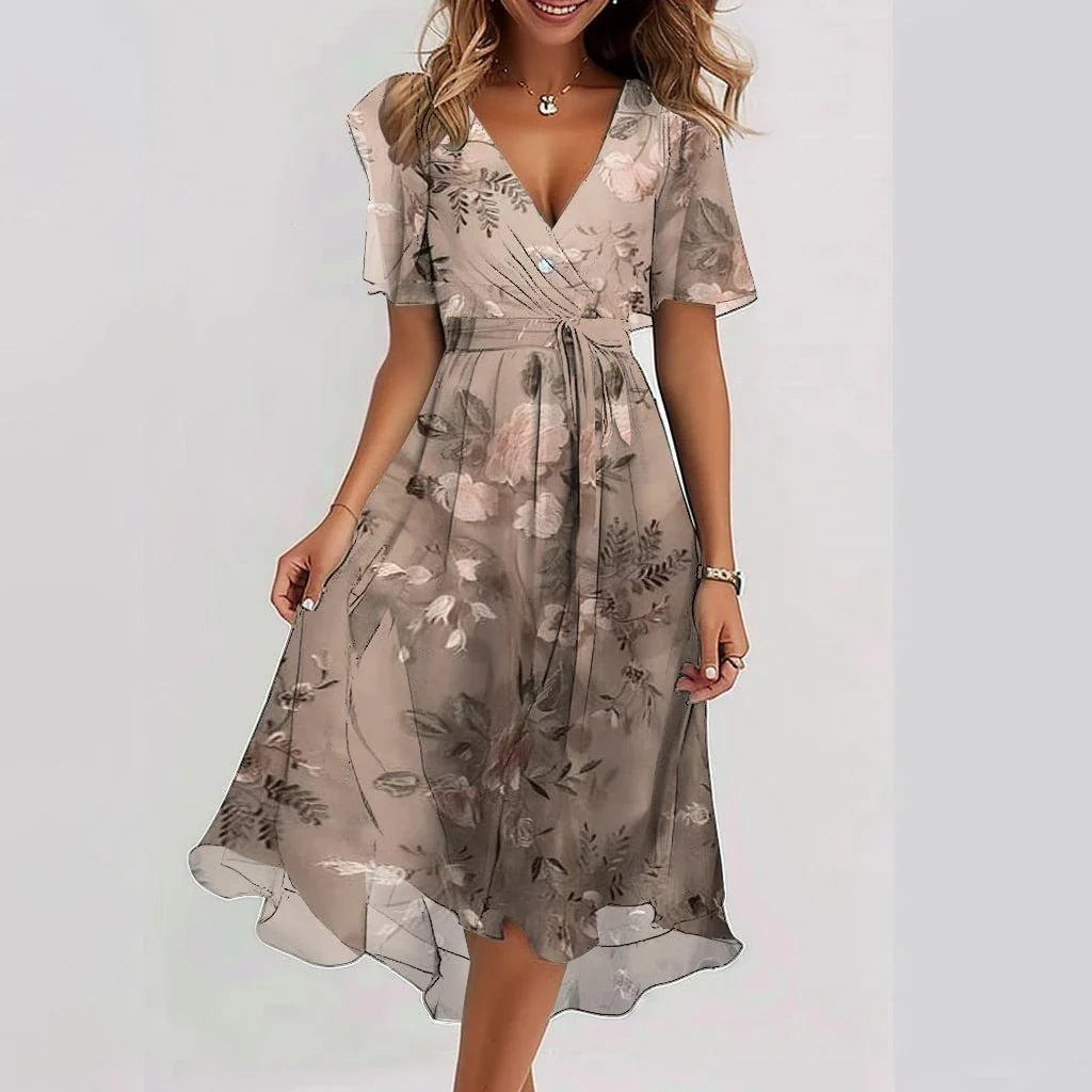 Chiffon Printed Short-Sleeve Dress