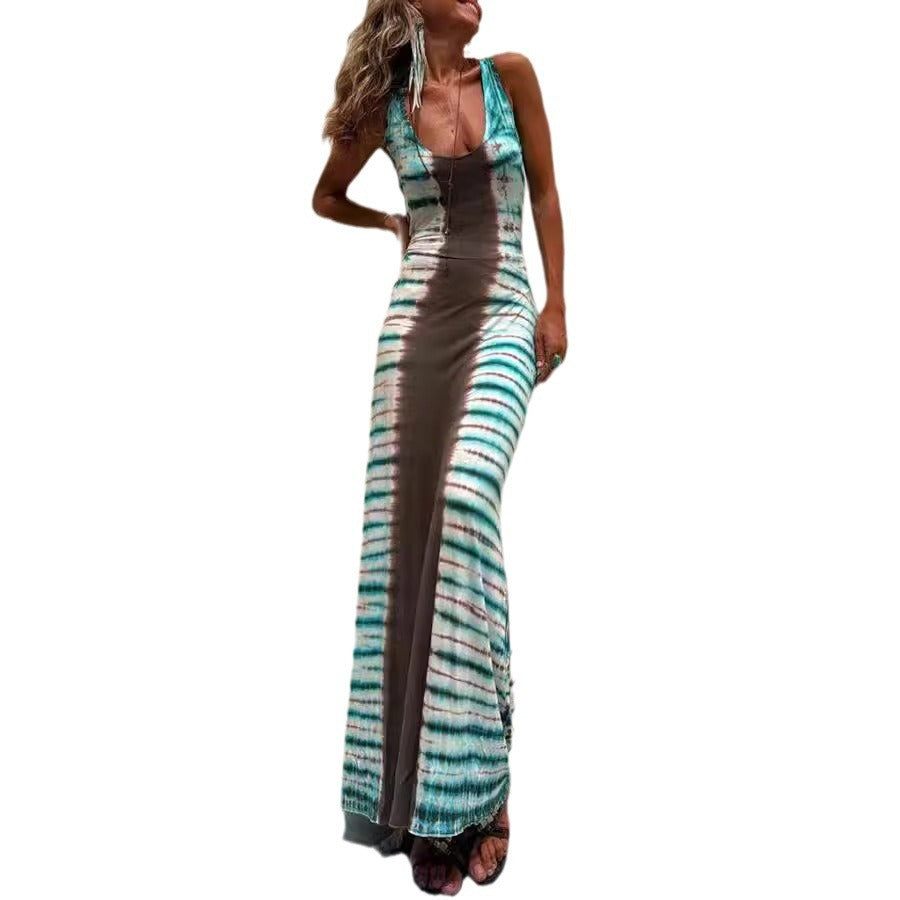 Backless Lace-Up Maxi Dress