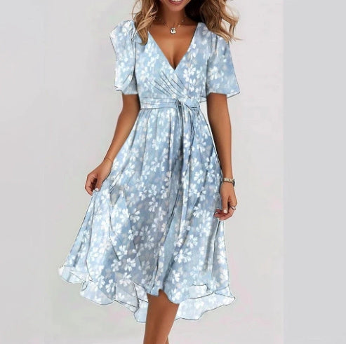 Chiffon Printed Short-Sleeve Dress