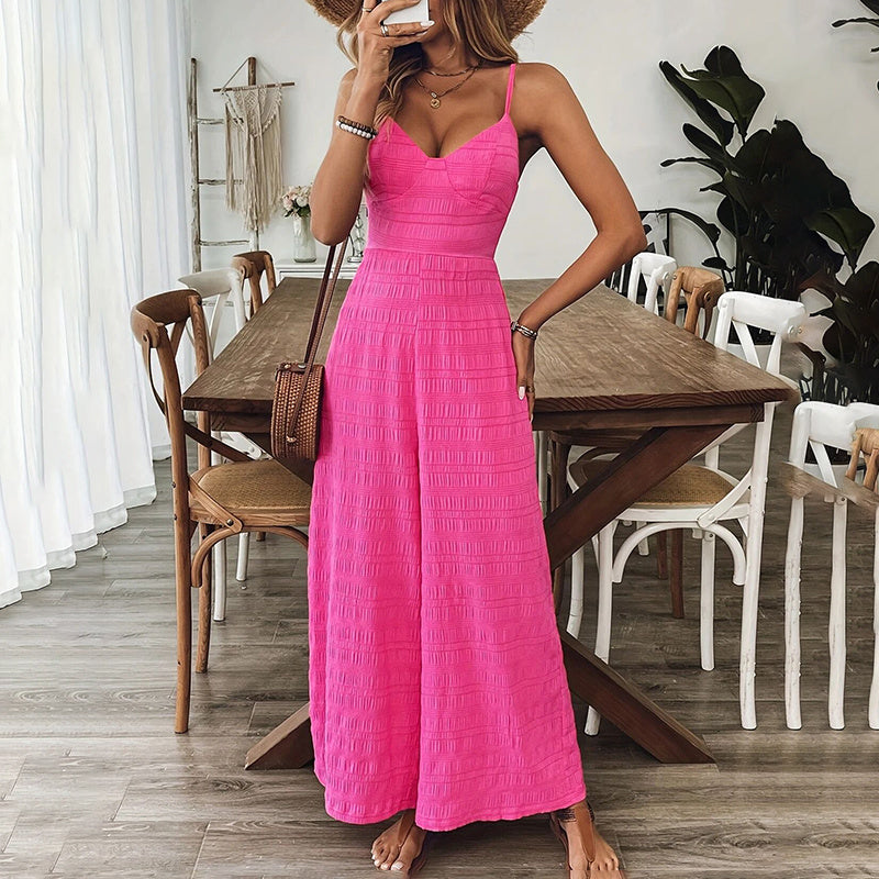 Vintage V-Neck Palazzo Pants Jumpsuit - US Only