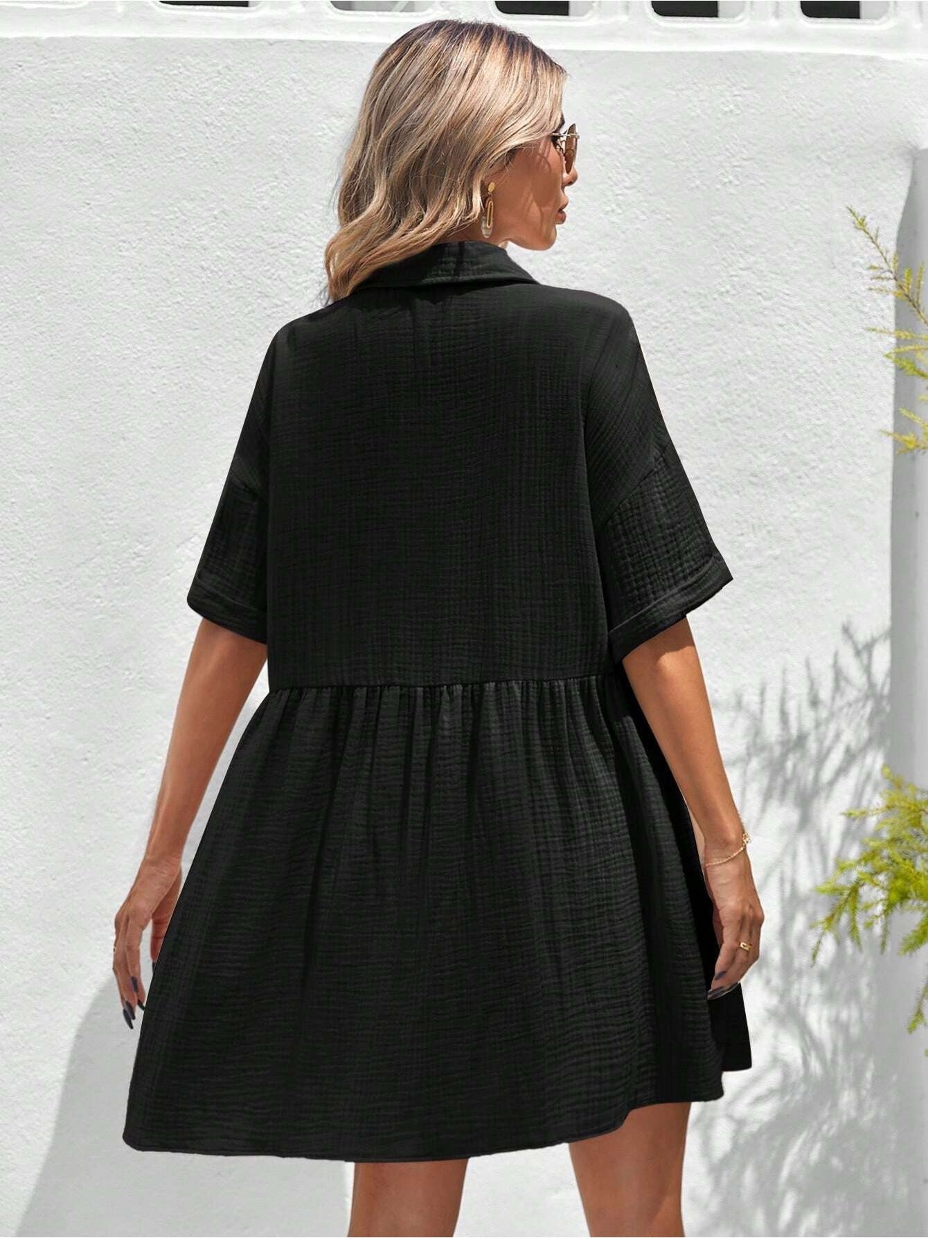 Casual Holiday Shirt Dress With Ruffles - US Only