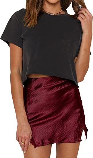 Women's Satin Lace Furcal Lower-Hem Zipper High-Waist Mini Skirt