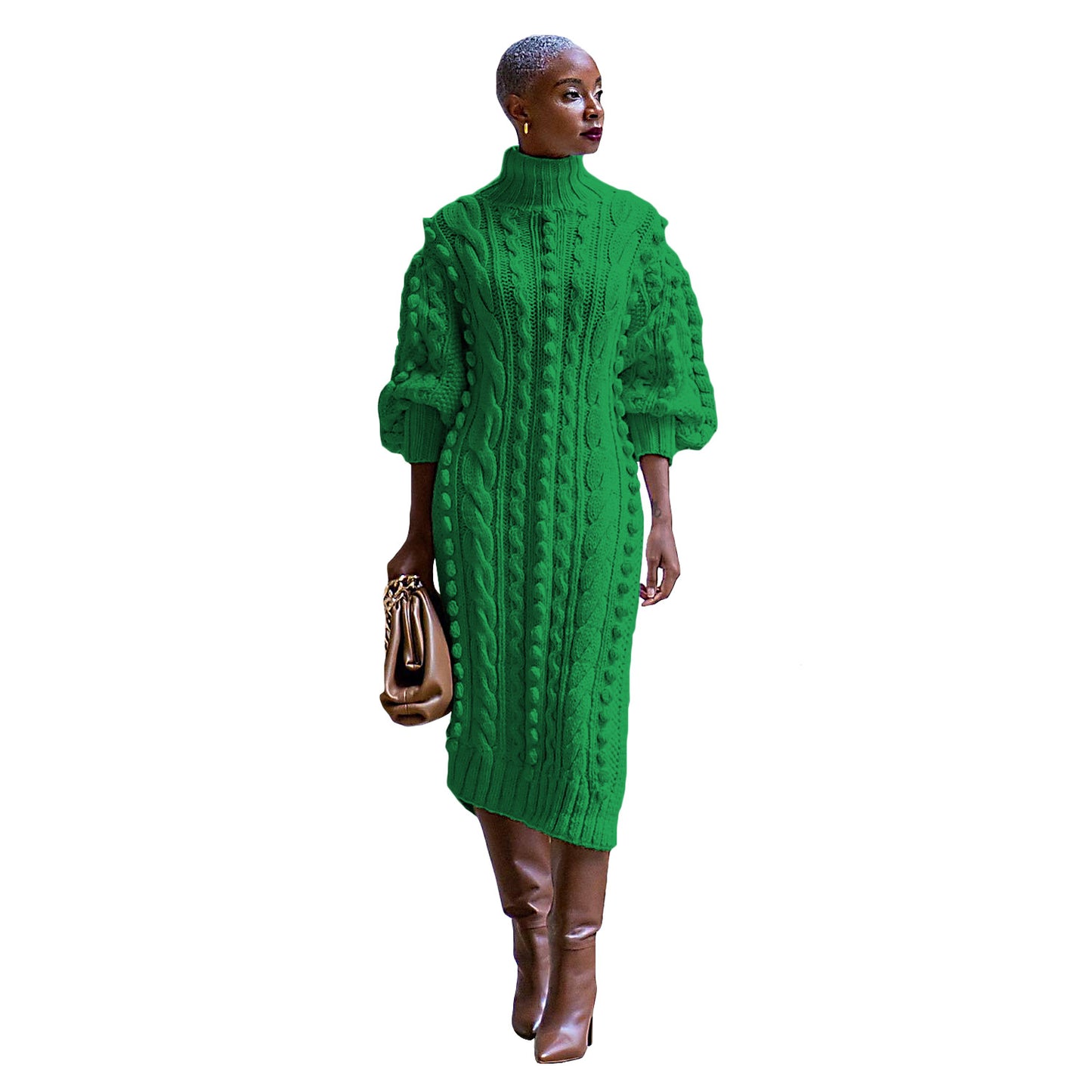 Turtleneck Slit Knitted Long Dress