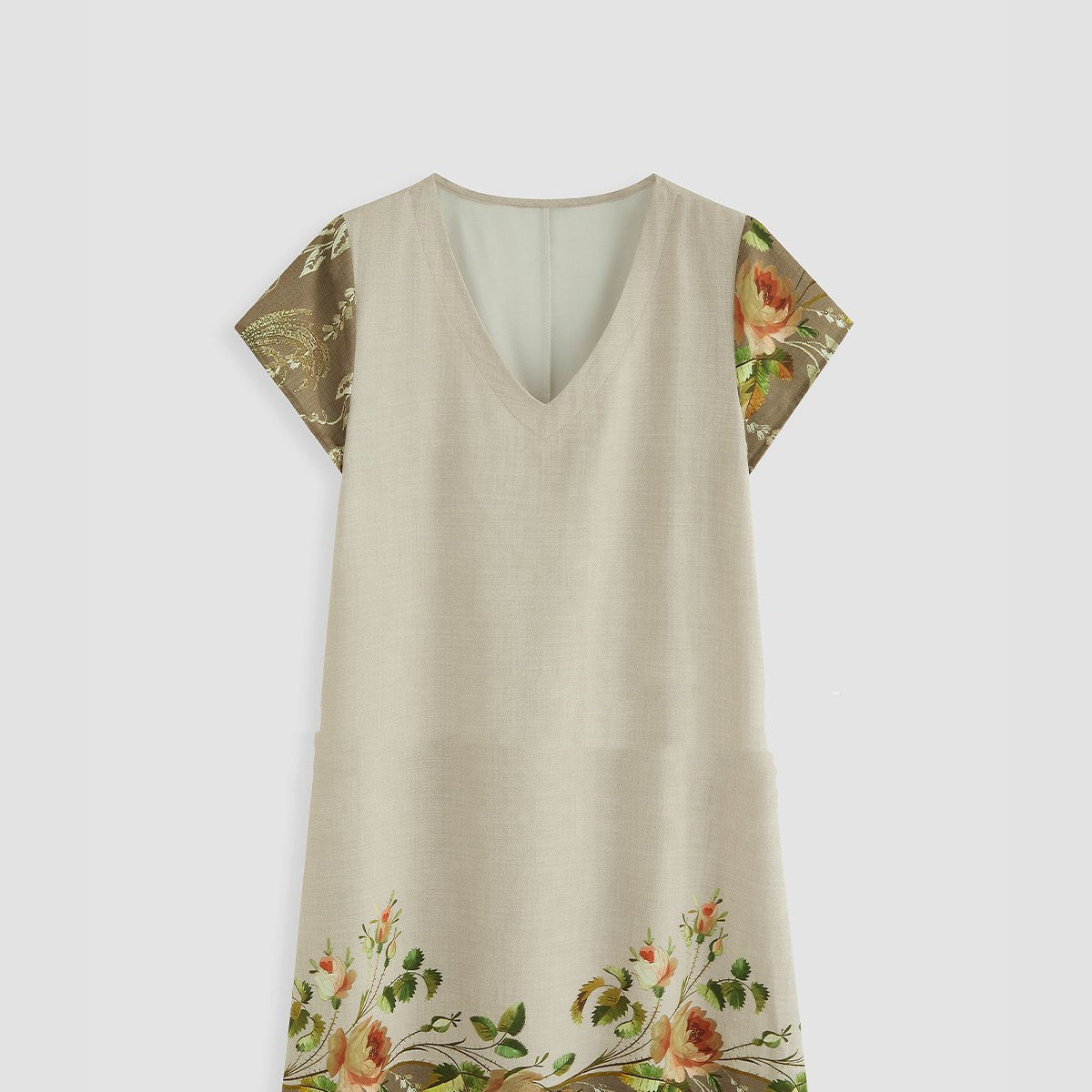 Printed Short-Sleeve V-Neck Loose Dress