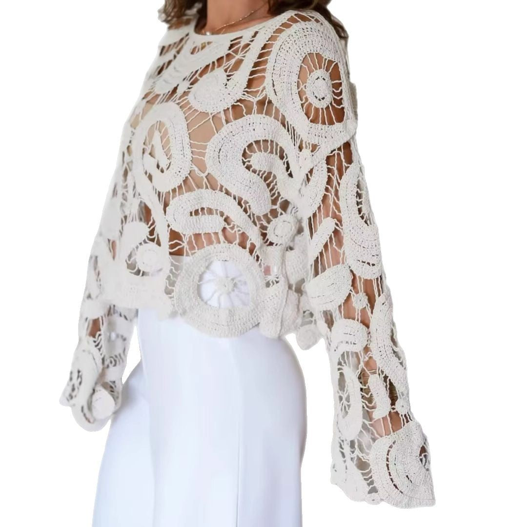Women's Clothes Flared Sleeves Knitted Short Top Long Sleeve