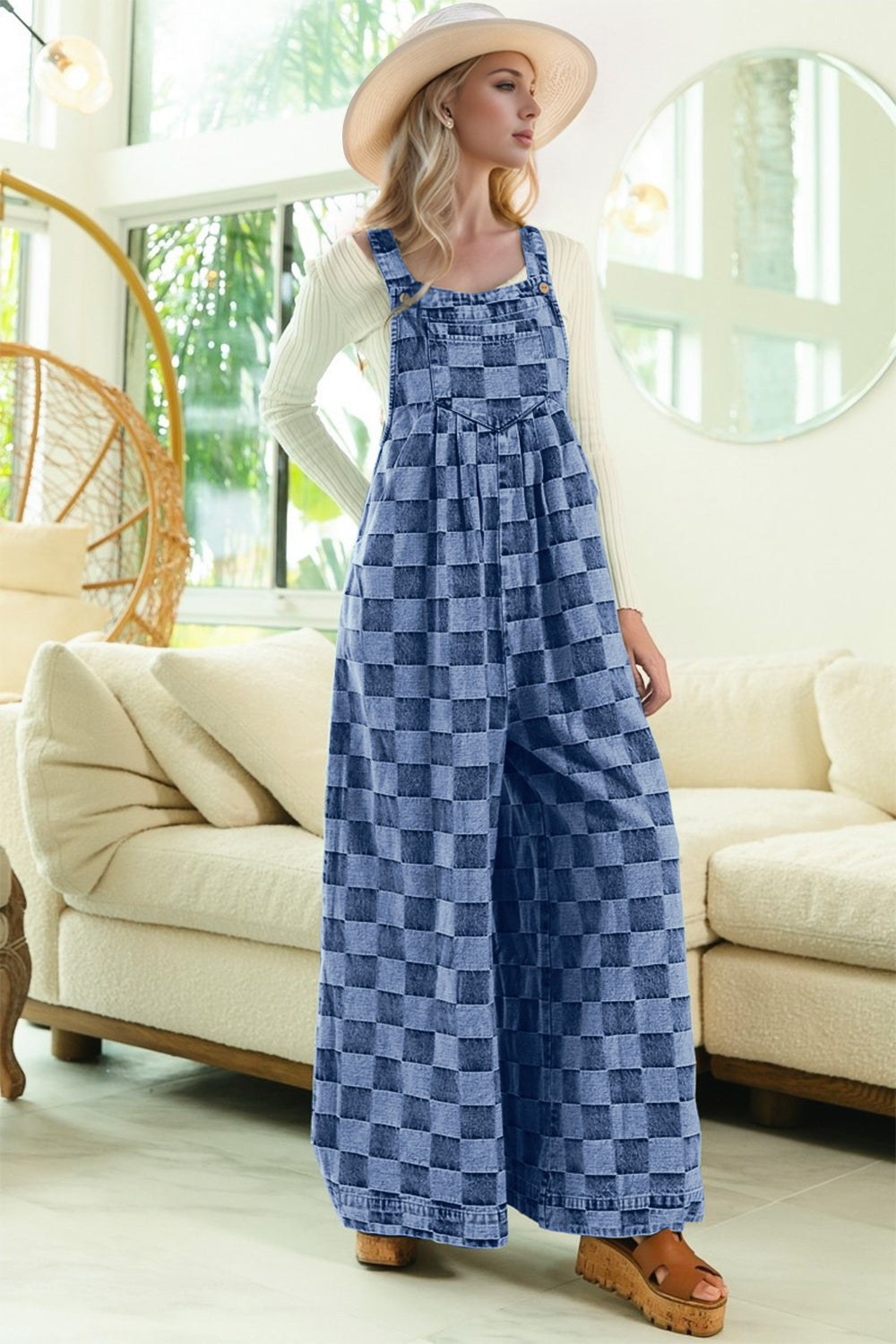 Sleeveless Wide-Leg Denim Jumpsuit - US Only