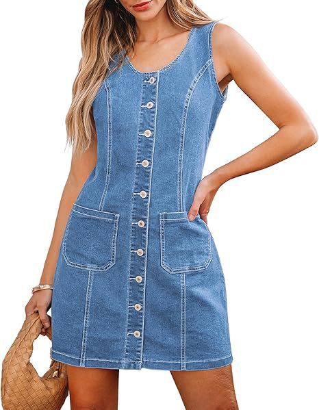Sleeveless Button Denim Midi Dress