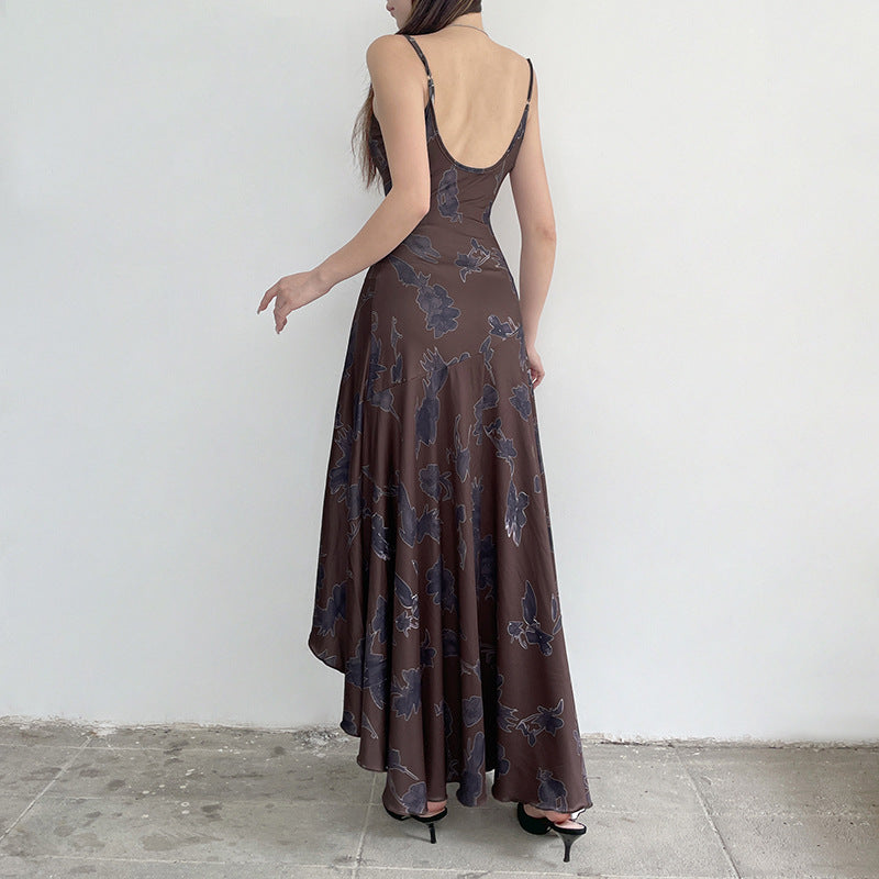 Beauty-Back Pleated High-Waist Sling Dress