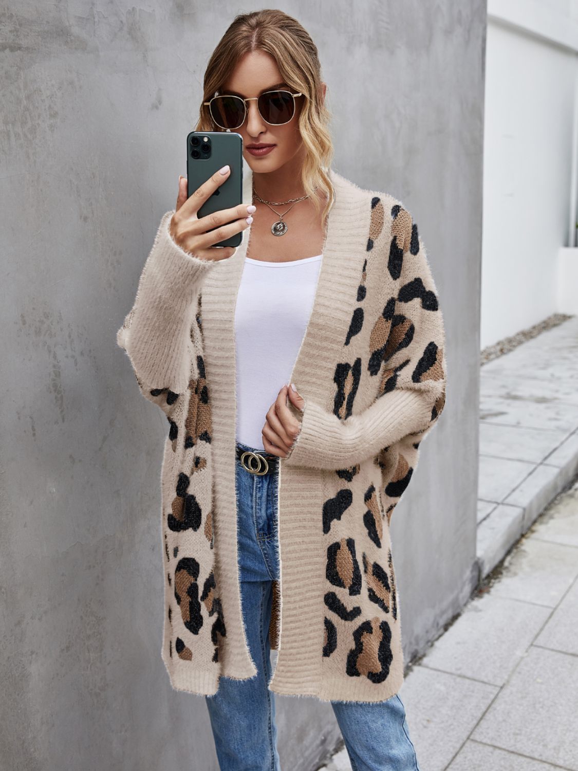Angel Wings Leopard Pattern Fuzzy Cardigan - US Only