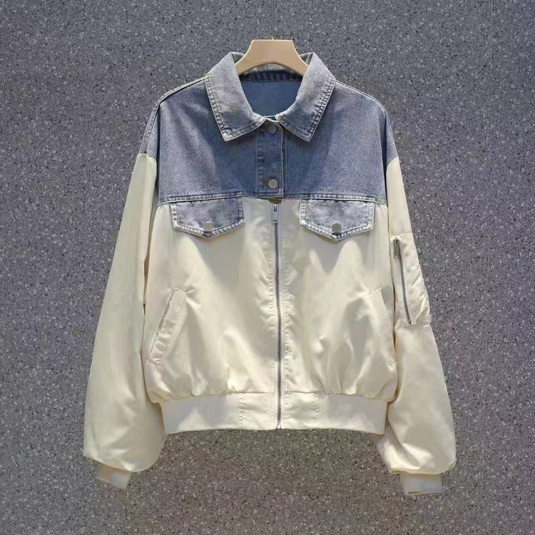 Stitching Long Sleeved Denim Jacket Women Clothing