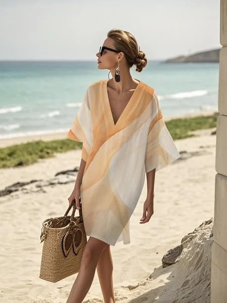 Loose Printed V-Neck Casual Holiday Dress