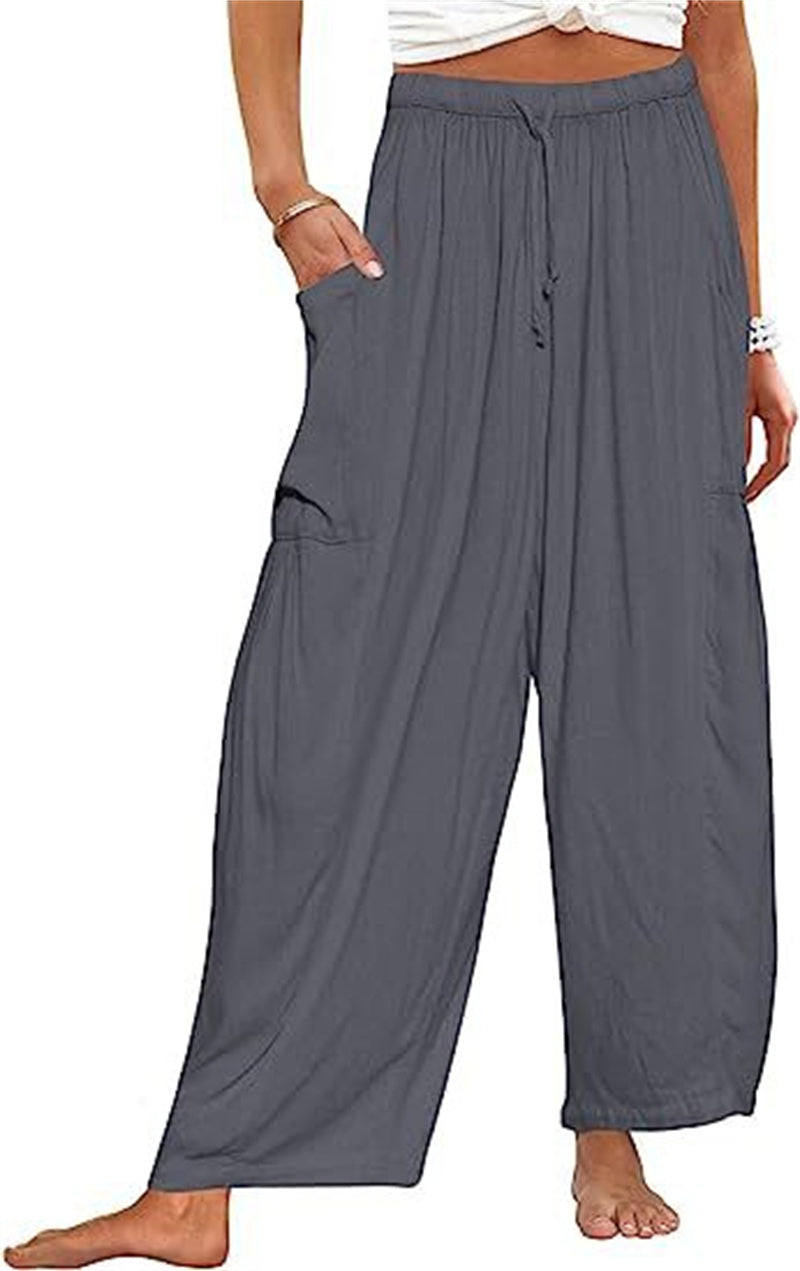 Fashion Wide-Leg Loose Elastic High-Waist Pleated Long Trousers