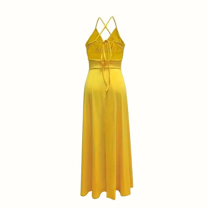 Spaghetti-Strap Backless High-Slit Long Dress - US Only