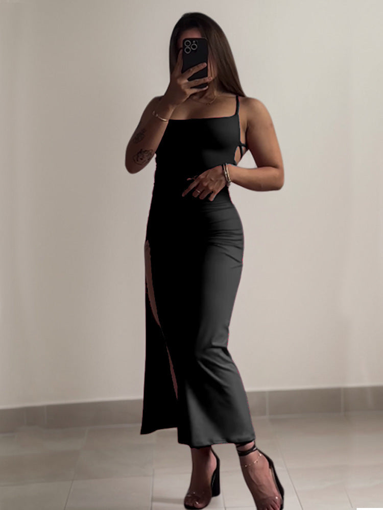 Women's Lace-up Backless Slit Dress Long Dress