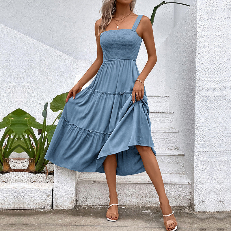 Solid-Colour Sling Summer Dress