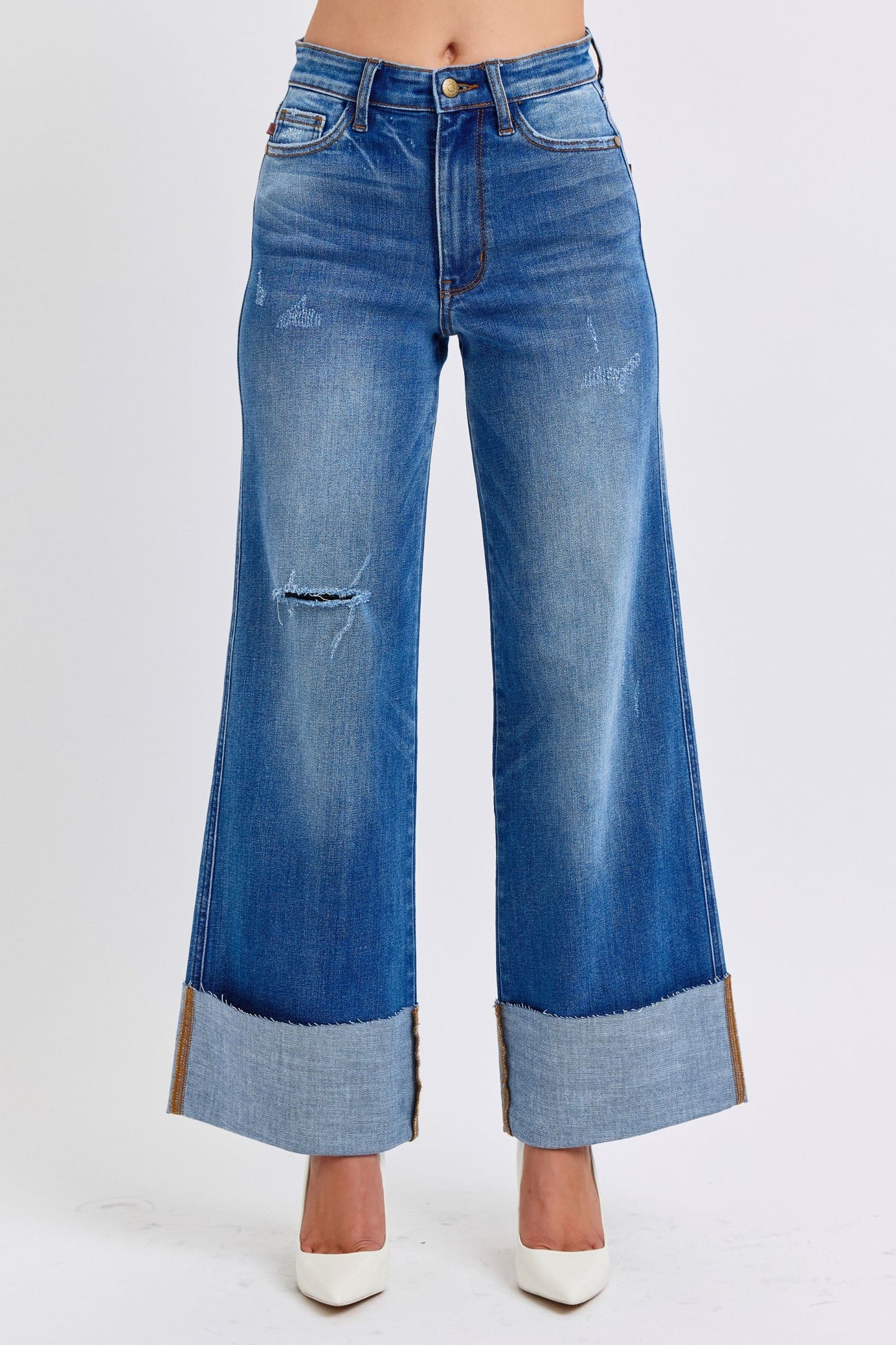 Distressed High-Waist Wide-Leg Jeans - US Only