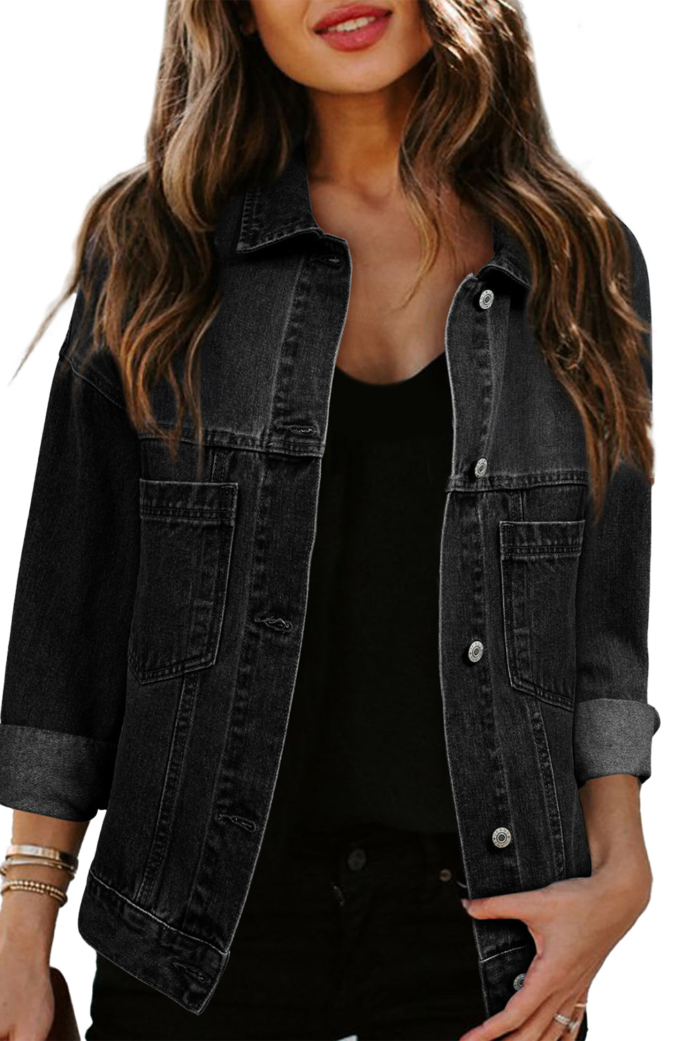 Women's Washed Oversize Pocket Denim Jacket