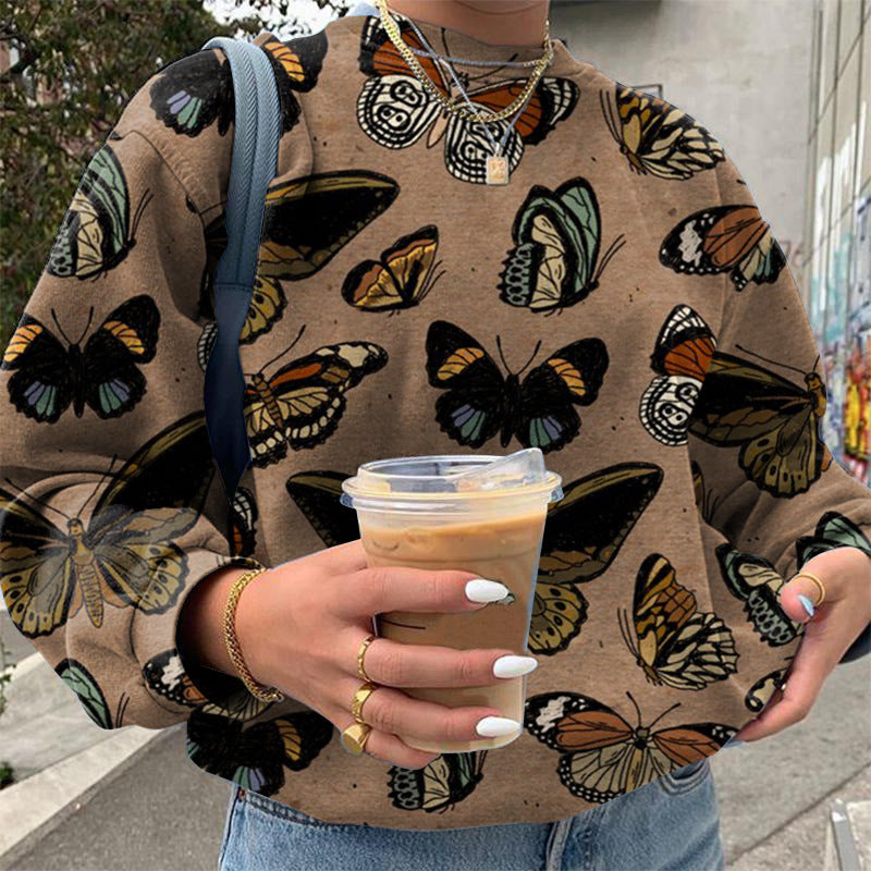 Butterfly Print Sweater - Loose