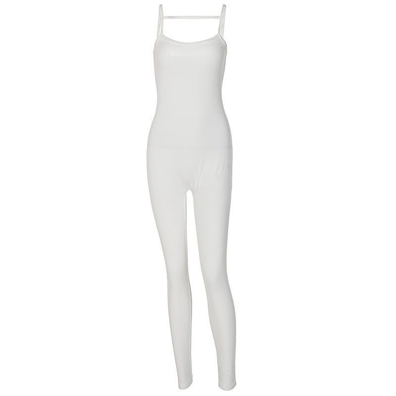 Solid-Colour Suspender Jumpsuit For Women