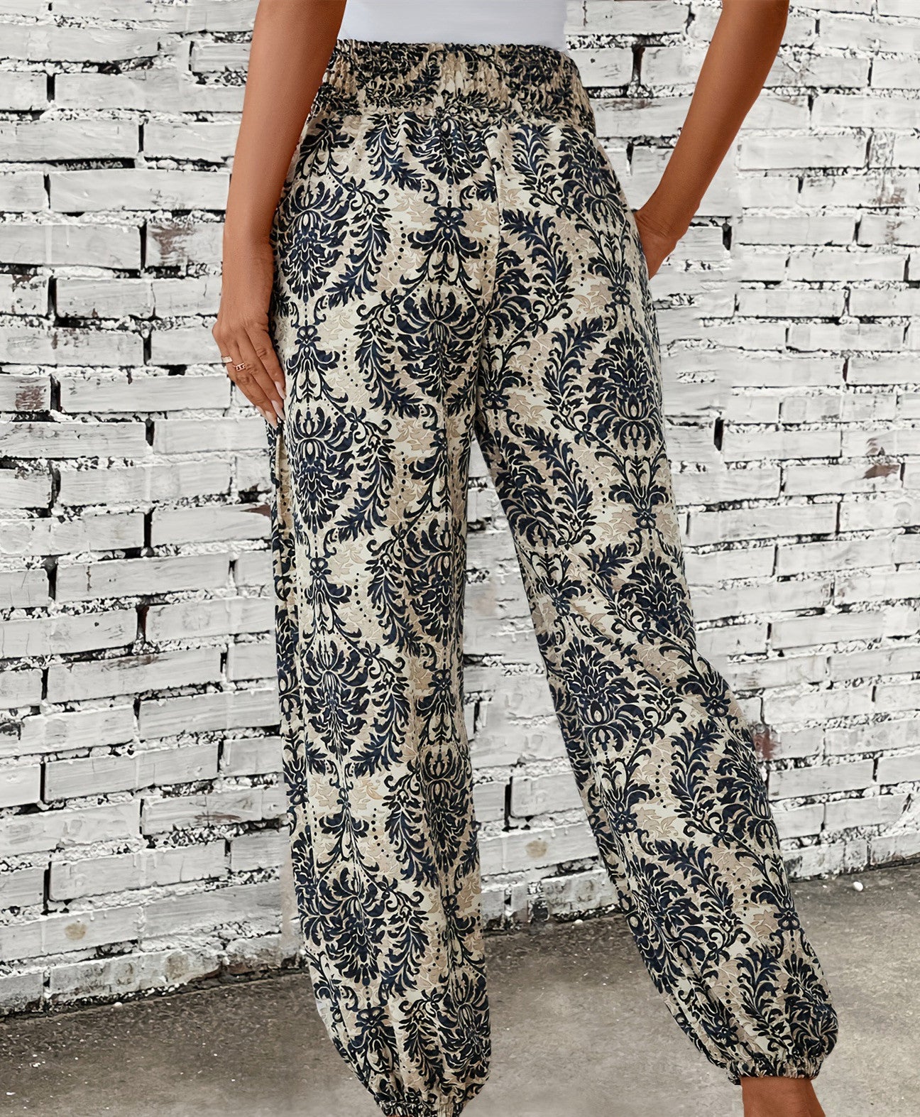 Women's Loose Slimming High-Waist Print Trousers