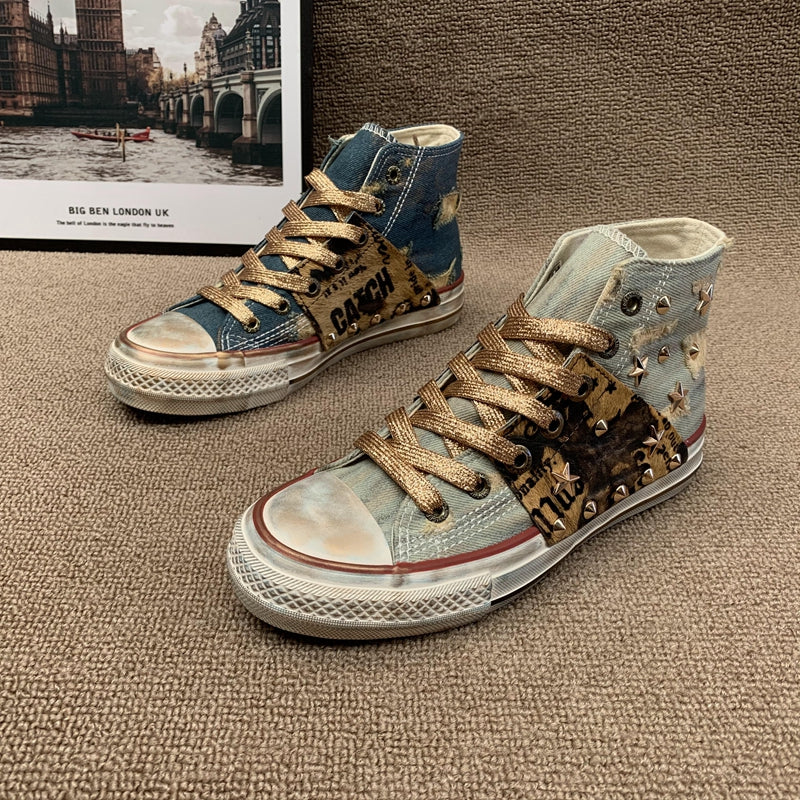 Cowboy Rivet High-Top Canvas Shoes For Women