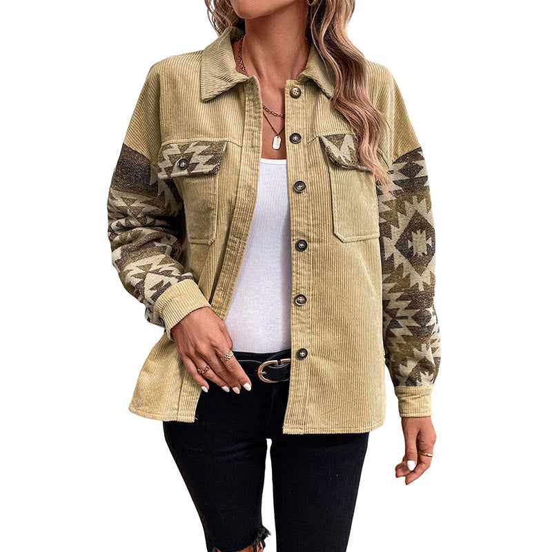 Fashion Print Stitching Lapel Jacket