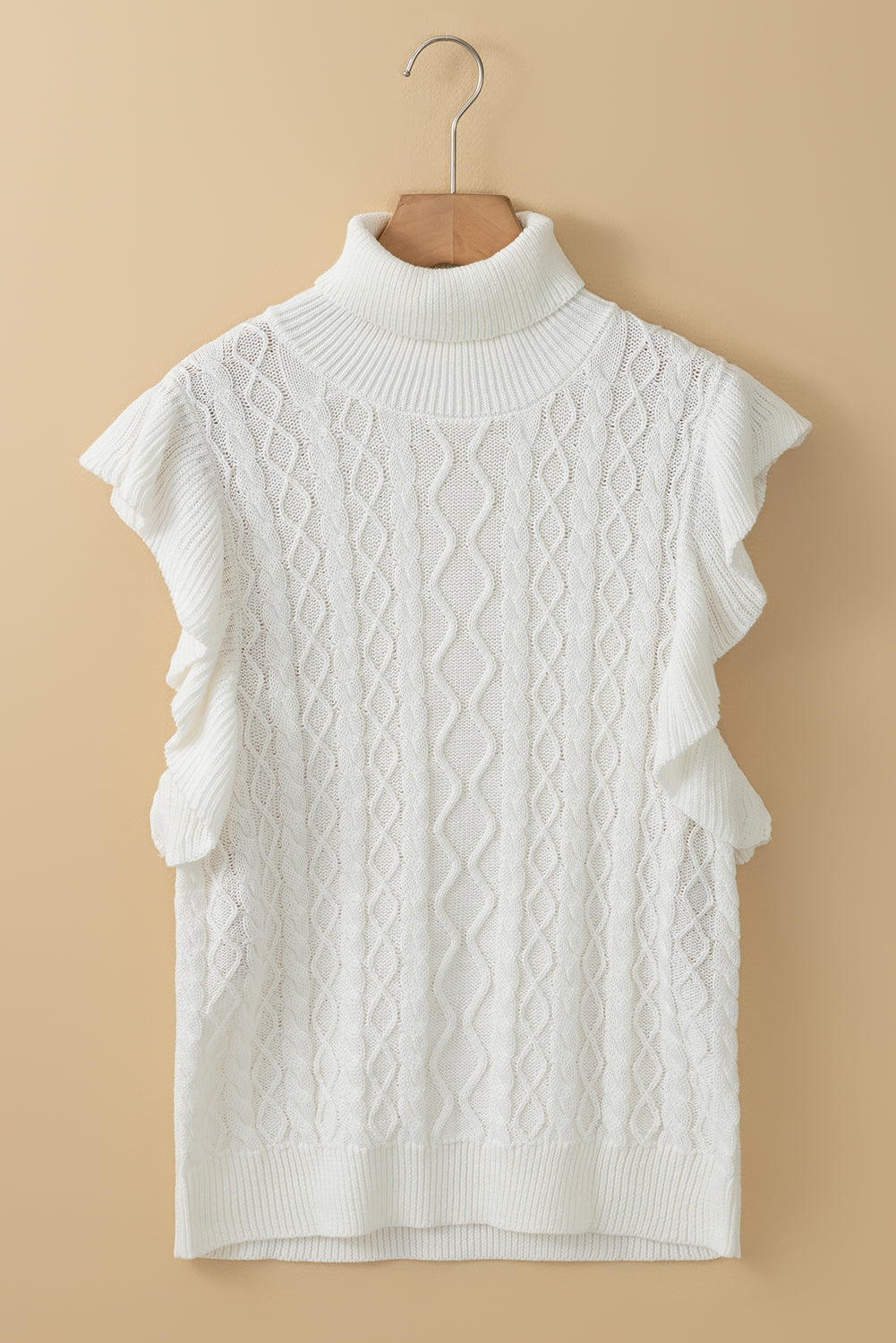 Cable-Knit Turtleneck Cap Sleeve Sweater - US Only