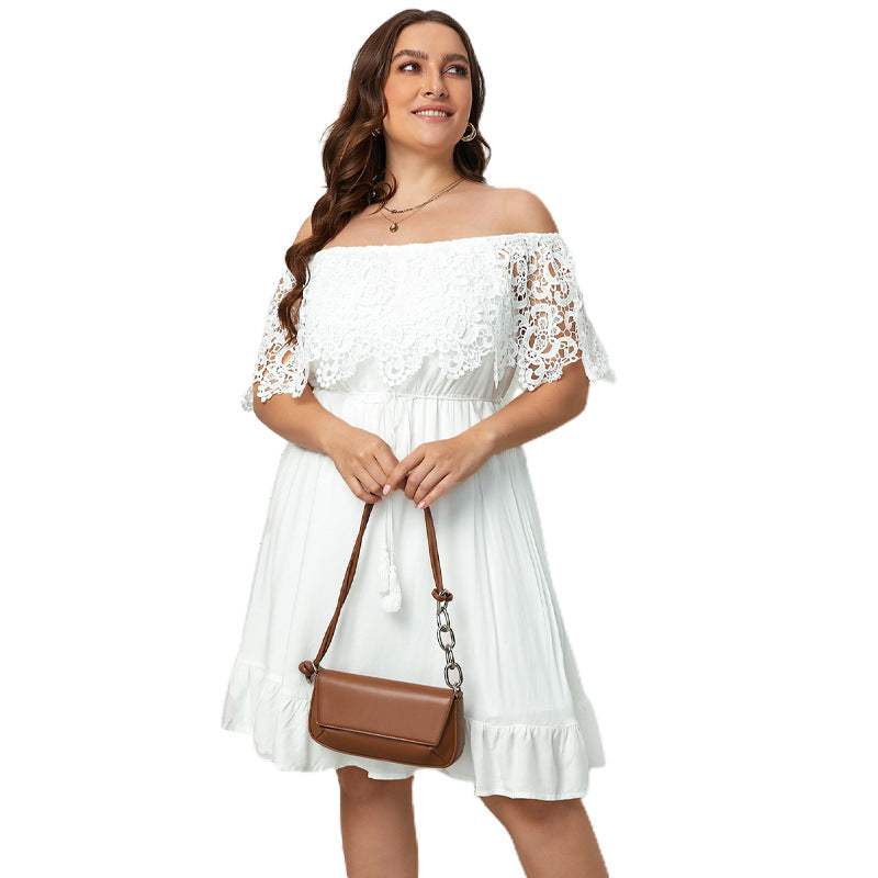 Black Lace Off-Shoulder Ruffled Dress