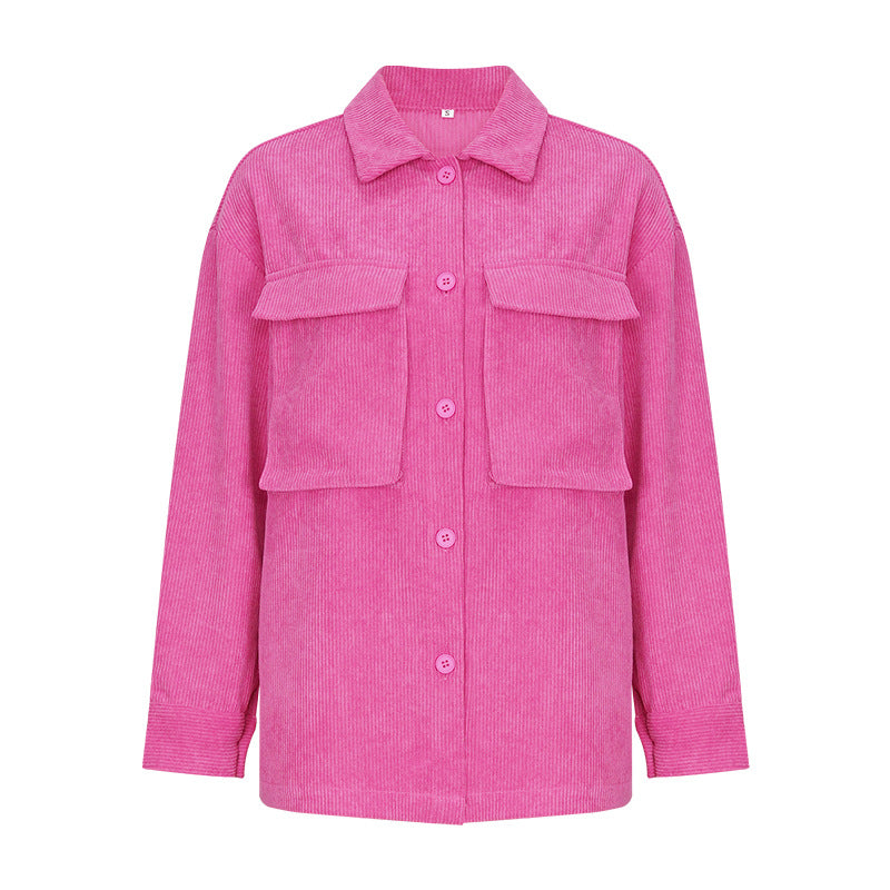 Loose Casual Pocket Corduroy Coat For Women