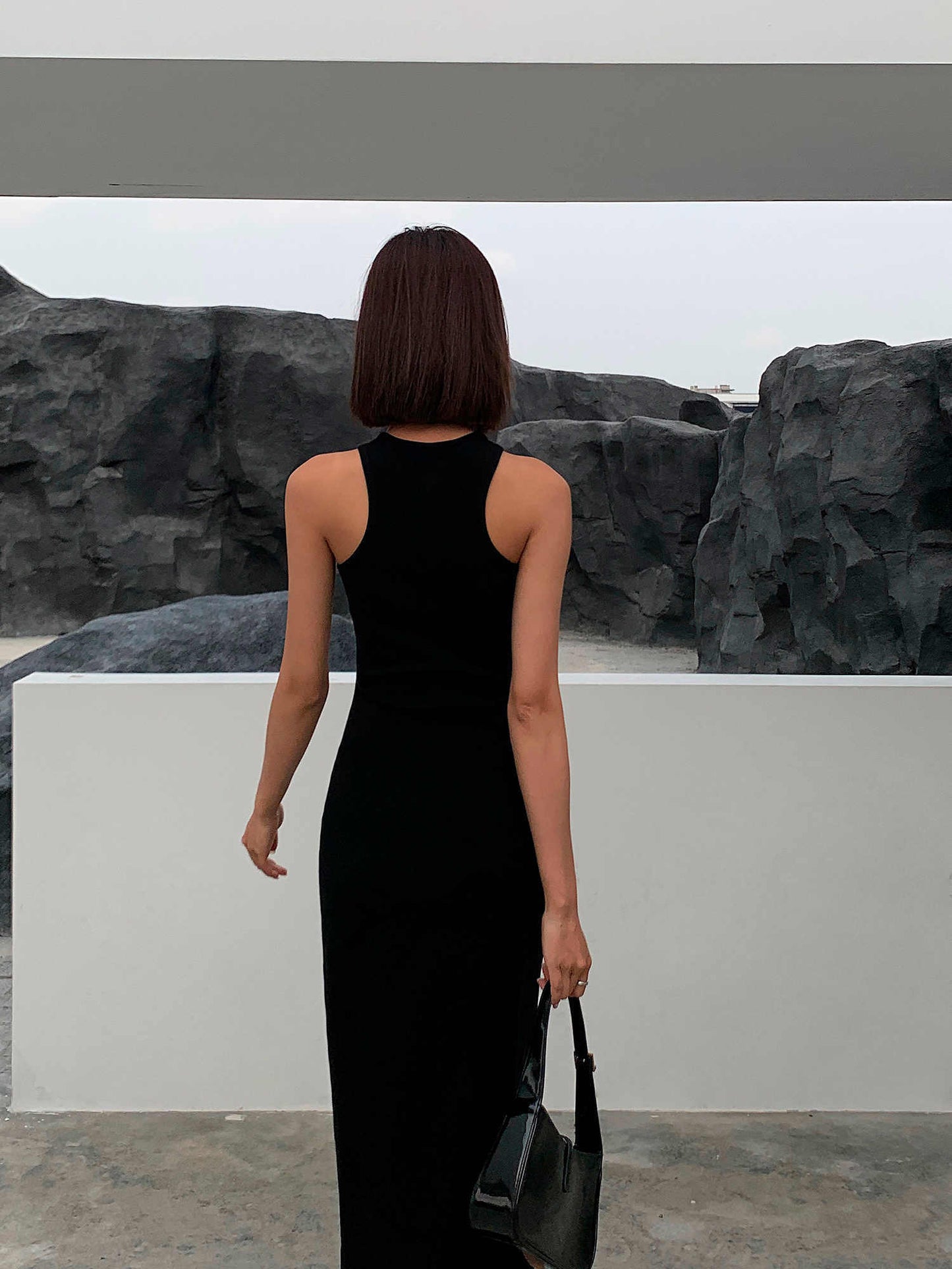 Black French Vest Long Dress