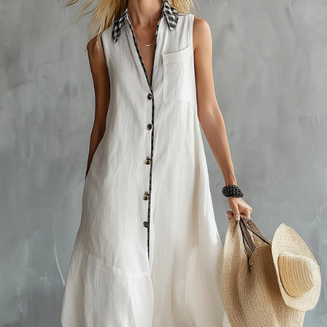 High-Class Front Buttons Polyester Dress