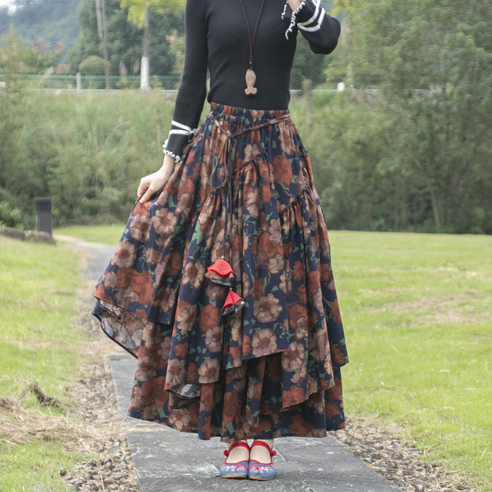 Ethnic-Style Cotton And Linen Printed Skirt
