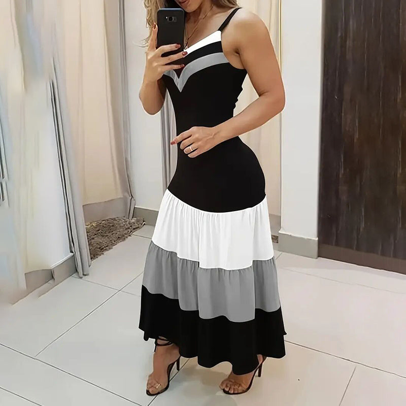 Colour-Block Spaghetti-Strap Maxi Dress - US Only