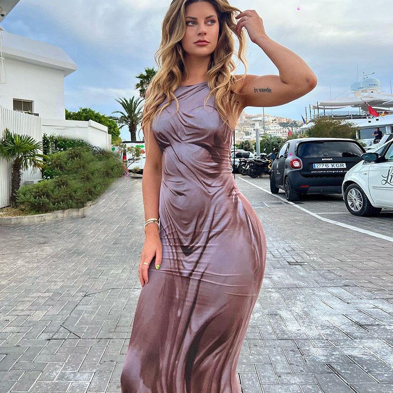 Hot Girl Close-Fitting Fashion Human Body Printing Slip Dress