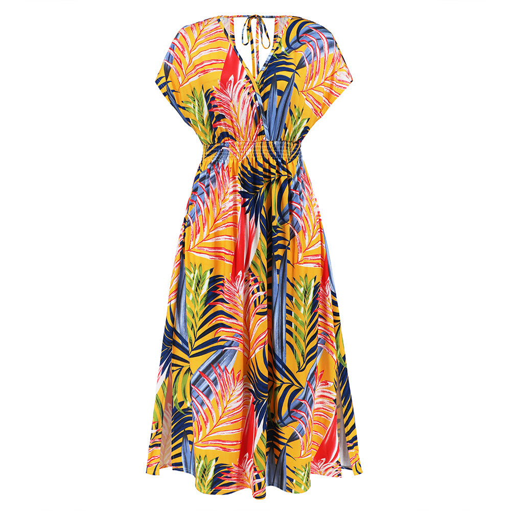 Relaxing Bat-Sleeves V-Neck Strap Dress For Women