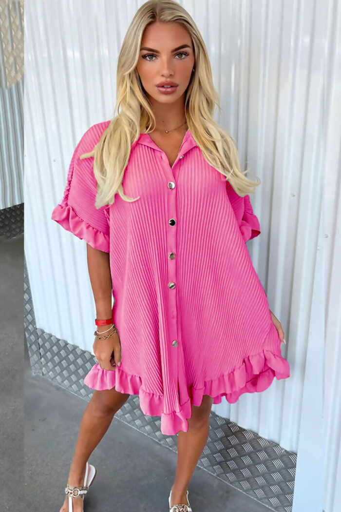 Women's Pleated Shirt Mini Dress